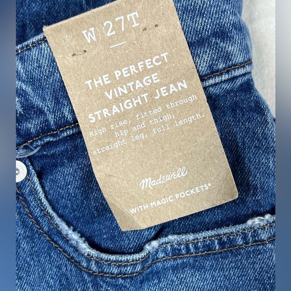 NWT Madewell 27T Perfect Vintage Straight Jean Medium Wash Magic Pocket Denim - Picture 7 of 11